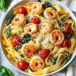 - 12 oz fettuccine pasta - 1 lb large shrimp, peeled and deveined - 1 cup heavy cream - 2 cups spinach, fresh - 3 cloves garlic, minced - 1/2 cup sun-dried tomatoes, chopped - 1 teaspoon Italian seasoning - 1/2 teaspoon red pepper flakes (optional) - 1/4 cup grated Parmesan cheese - Fresh basil leaves - Olive oil for drizzling When I make Tuscan shrimp pasta, I focus on fresh, quality ingredients. I love using fettuccine because it holds the creamy sauce well. The large shrimp should be peeled and deveined for easy cooking. Heavy cream creates a rich base that brings everything together. Fresh spinach adds a pop of color and a healthy touch. For flavor, I use garlic, which adds depth. Sun-dried tomatoes bring sweetness and a bit of tang. Italian seasoning gives a classic taste, and red pepper flakes can add heat, but it's optional. Finally, I finish the dish with grated Parmesan cheese, fresh basil, and a drizzle of olive oil. These garnishes elevate the dish and give it a beautiful look. Each ingredient plays a role in making this recipe a hearty delight. {{ingredient_image_1}} To boil pasta al dente, fill a large pot with water. Add salt to the water until it tastes like the sea. Bring the water to a boil. Add the fettuccine and cook it according to the package instructions. This usually takes about 10-12 minutes. You want the pasta to be firm, not soft. Tips for reserving pasta water: Before you drain the pasta, scoop out 1/2 cup of the water. This starchy water helps the sauce stick to the pasta later. Set it aside before draining the fettuccine. For perfect seasoning, add salt, black pepper, and Italian seasoning to your shrimp. Heat 2 tablespoons of olive oil in a large skillet over medium heat. Add the shrimp and cook for 2-3 minutes on each side. They should turn pink and opaque when done. How to know when shrimp are done: The shrimp are ready when they curl up slightly and lose their translucent look. Remove them from the skillet and set aside. In the same skillet, add 3 minced garlic cloves and, if you like spice, 1/2 teaspoon of red pepper flakes. Sauté for about 30 seconds until you smell the garlic. Next, add 1 cup of halved cherry tomatoes and 1/2 cup of chopped sun-dried tomatoes. Cook until the tomatoes soften, about 3-4 minutes. How to achieve the right creamy consistency: Lower the heat and stir in 1 cup of heavy cream. Let it simmer for 2 minutes. If the sauce seems too thick, add a splash of your reserved pasta water. Add 2 cups of fresh spinach to the skillet. Stir until the spinach wilts, then return the cooked shrimp to the skillet. Toss everything together until well mixed. Finally, add the drained fettuccine and mix again for even distribution. Tips for ensuring even mixing: Use tongs or a pasta fork to gently mix the ingredients without breaking the pasta. To plate the pasta attractively, use a large pasta bowl. Create a nest of fettuccine in the center. Adding finishing touches for visual appeal: Top with 1/4 cup of grated Parmesan cheese and a sprinkle of fresh basil leaves. A drizzle of high-quality olive oil adds a nice shine and flavor. - Avoid overcooking shrimp: Cook shrimp just until pink and opaque. This takes about 2-3 minutes per side. Overcooked shrimp become rubbery and tough. - Choosing the right size shrimp: Use large shrimp for this dish. They hold up well in the sauce and offer a nice bite. Smaller shrimp may overcook more easily. - Alternative creams to use: If you want a lighter sauce, try using half-and-half or a non-dairy cream. These options can still add richness. - Adding herbs for extra flavor: Fresh herbs like basil or parsley enhance the sauce. Toss them in right before serving for the best taste. - Best wines to serve with Tuscan Shrimp Pasta: A crisp white wine, like Pinot Grigio, works well. It complements the creaminess and shrimp flavor. - Complementary side dishes: A light salad or garlic bread pairs nicely. They add freshness and crunch to balance the rich pasta. Pro Tips Use Fresh Shrimp: Fresh shrimp will enhance the flavor of your dish significantly. If using frozen shrimp, make sure to thaw them completely before cooking. Customize the Spice: Adjust the amount of red pepper flakes according to your heat preference. For a milder dish, reduce the amount or omit it altogether. Perfectly Cooked Pasta: Ensure your fettuccine is cooked al dente, as it will continue to cook slightly when combined with the sauce. Garnish for Flavor: Don't skip the fresh basil and Parmesan cheese on top. They add a wonderful burst of flavor and make the dish visually appealing! {{image_2}} For a vegetarian twist, you can swap shrimp for mushrooms or tofu. Both options soak up flavor well. Use heavy cream or try coconut cream for a dairy-free choice. Adding veggies like bell peppers, zucchini, or asparagus can boost nutrition and color. To spice up your dish, add more red pepper flakes or diced jalapeños. You can also add hot sauce to the creamy sauce. If you like it really spicy, let the sauce simmer longer with these ingredients. This brings out their heat and flavor. If you need a gluten-free meal, use gluten-free pasta like brown rice or chickpea pasta. Check labels to avoid cross-contamination with gluten. Cook it in the same way as regular pasta for a delicious and safe meal. To keep your Tuscan shrimp pasta fresh, place it in an airtight container. This will help lock in flavors and moisture. Store it in the fridge right after it cools down. Cooked pasta lasts about three to five days in the fridge. If you want to keep it longer, consider freezing it. It can last up to three months in the freezer. You can reheat your pasta in two main ways: the microwave or stovetop. For the microwave, place the pasta in a bowl and add a splash of water. Cover it with a damp paper towel. Heat it in short bursts, stirring in between until warm. For stovetop, add a bit of olive oil to a pan over medium heat. Toss in the pasta and stir until heated through. To keep the pasta from becoming dry, always add a little water or cream while reheating. This will help maintain that creamy texture we love. Yes, you can use frozen shrimp. First, thaw the shrimp. Place them in a bowl of cold water for about 15-20 minutes. Change the water halfway through. Once thawed, drain and pat them dry with a towel. This helps them cook evenly. Cook the shrimp as directed in the recipe. If you want a lighter option, consider using half-and-half or whole milk mixed with a bit of flour. You can also try coconut milk for a dairy-free choice. Each option will change the flavor a bit, but they work well. Adjust the seasoning if needed to balance the taste. To save time, you can prepare the shrimp and sauce in advance. Cook the shrimp but don’t add them to the pasta yet. Store them in the fridge. Make the sauce just before serving. Cook the pasta when you’re ready to eat. This keeps everything fresh and tasty. This blog post covered how to make a delicious Tuscan shrimp pasta. You learned about key ingredients, cooking steps, and serving tips. We explored variations, storage tips, and answered common questions. Use this knowledge to create a tasty meal. Enjoy cooking and try different twists on the recipe. Making this dish can impress guests and satisfy your cravings. Happy cooking!